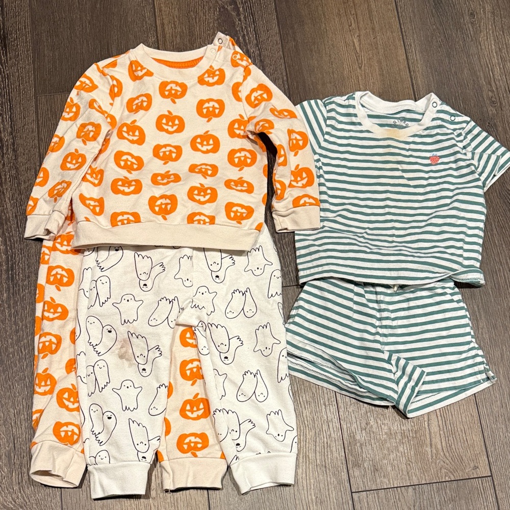 B22 Cat & Jack and Primary Set 12-18 Month Halloween Pumpkin and Ghost Pajama